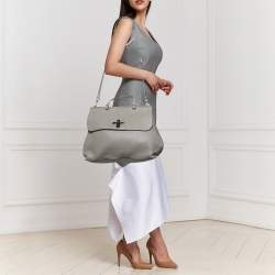 Gucci Grey Leather Large Bamboo Daily Top Handle Bag