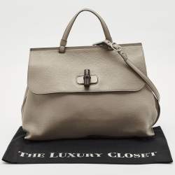 Gucci Grey Leather Large Bamboo Daily Top Handle Bag