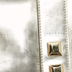 Gucci Gold Patent Leather Studded Wristlet Zip Clutch