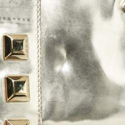 Gucci Gold Patent Leather Studded Wristlet Zip Clutch