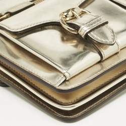 Gucci Gold Patent Leather Studded Wristlet Zip Clutch