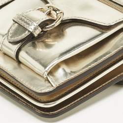 Gucci Gold Patent Leather Studded Wristlet Zip Clutch