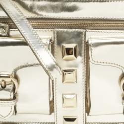 Gucci Gold Patent Leather Studded Wristlet Zip Clutch