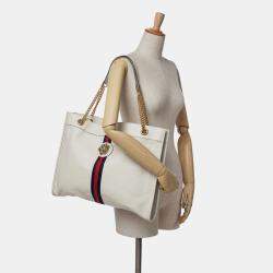 Gucci White Large Web Leather Rajah Tote