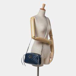 Gucci Navy Blue Small GG Marmont Leather Torchon Crossbody