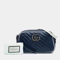 Gucci Navy Blue Small GG Marmont Leather Torchon Crossbody