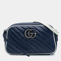 Gucci Navy Blue Small GG Marmont Leather Torchon Crossbody