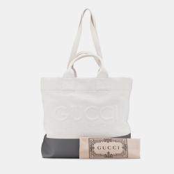 Gucci Grey/White Canvas Embossed Logo Tote