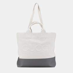 Gucci Grey/White Canvas Embossed Logo Tote