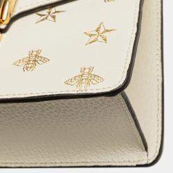 Gucci White Mini Calfskin Bee Star Sylvie Satchel