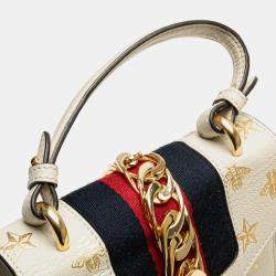 Gucci White Mini Calfskin Bee Star Sylvie Satchel