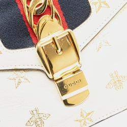 Gucci White Mini Calfskin Bee Star Sylvie Satchel
