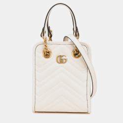 Gucci White Mini GG Marmont Matelasse Leather Satchel
