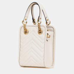 Gucci White Mini GG Marmont Matelasse Leather Satchel