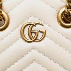 Gucci White Mini GG Marmont Matelasse Leather Satchel