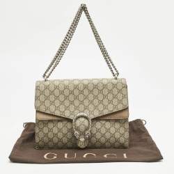 Gucci Beige GG Supreme Canvas and Suede Medium Dionysus Shoulder Bag