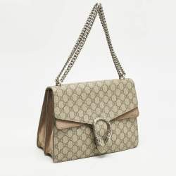 Gucci Beige GG Supreme Canvas and Suede Medium Dionysus Shoulder Bag