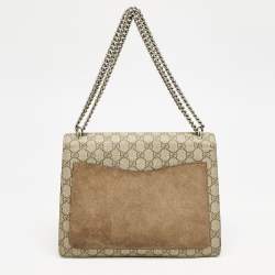 Gucci Beige GG Supreme Canvas and Suede Medium Dionysus Shoulder Bag