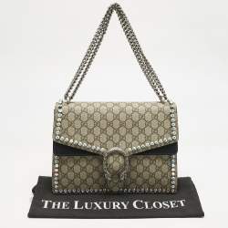 Gucci Black/Beige GG Supreme Canvas and Suede Medium Dionysus Shoulder Bag