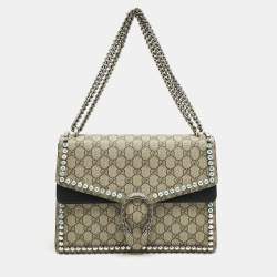 Gucci Black/Beige GG Supreme Canvas and Suede Medium Dionysus Shoulder Bag