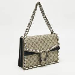 Gucci Black/Beige GG Supreme Canvas and Suede Medium Dionysus Shoulder Bag