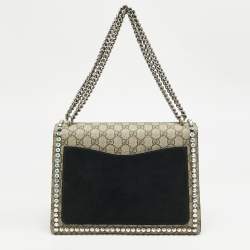 Gucci Black/Beige GG Supreme Canvas and Suede Medium Dionysus Shoulder Bag