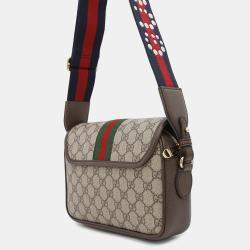 Gucci Beige Gg Supreme Canvas Leather Small Ophidia Shoulder Bag 