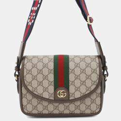 Gucci Beige Gg Supreme Canvas Leather Small Ophidia Shoulder Bag 