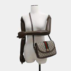Gucci Beige Gg Supreme Canvas Leather Small Ophidia Shoulder Bag 