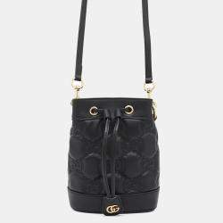 Gucci Black Leather GG Matelasse Bucket Bag