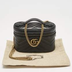 Gucci Black Matelasse Leather Mini GG Marmont Top Handle Bag