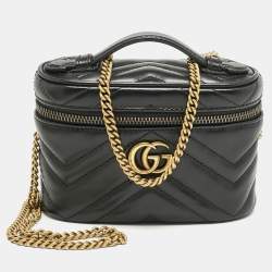 Gucci Black Matelasse Leather Mini GG Marmont Top Handle Bag