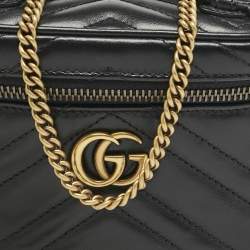 Gucci Black Matelasse Leather Mini GG Marmont Top Handle Bag