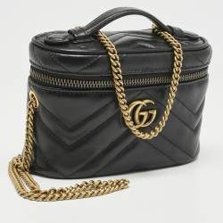 Gucci Black Matelasse Leather Mini GG Marmont Top Handle Bag