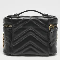 Gucci Black Matelasse Leather Mini GG Marmont Top Handle Bag