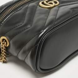 Gucci Black Matelasse Leather Mini GG Marmont Top Handle Bag