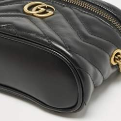 Gucci Black Matelasse Leather Mini GG Marmont Top Handle Bag