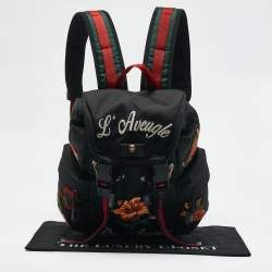 Gucci Black Nylon Web L'Aveugle Par Amour Embroidered Backpack
