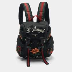 Gucci Black Nylon Web L'Aveugle Par Amour Embroidered Backpack