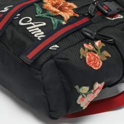 Gucci Black Nylon Web L'Aveugle Par Amour Embroidered Backpack