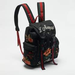 Gucci Black Nylon Web L'Aveugle Par Amour Embroidered Backpack