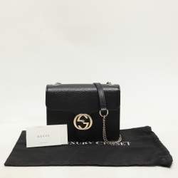Pre Owned Gucci Black Leather Dollar Interlocking GG Shoulder Bag