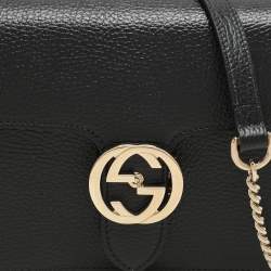 Pre Owned Gucci Black Leather Dollar Interlocking GG Shoulder Bag
