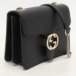 Pre Owned Gucci Black Leather Dollar Interlocking GG Shoulder Bag