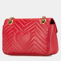 Gucci Red Small GG Marmont Matelasse Leather Flap Crossbody