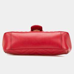 Gucci Red Small GG Marmont Matelasse Leather Flap Crossbody