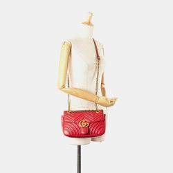 Gucci Red Small GG Marmont Matelasse Leather Flap Crossbody