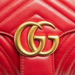 Gucci Red Small GG Marmont Matelasse Leather Flap Crossbody