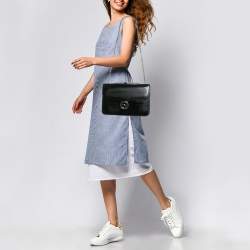 Pre Owned Gucci Black Glossy Leather Medium Interlocking G Shoulder Bag