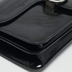 Pre Owned Gucci Black Glossy Leather Medium Interlocking G Shoulder Bag